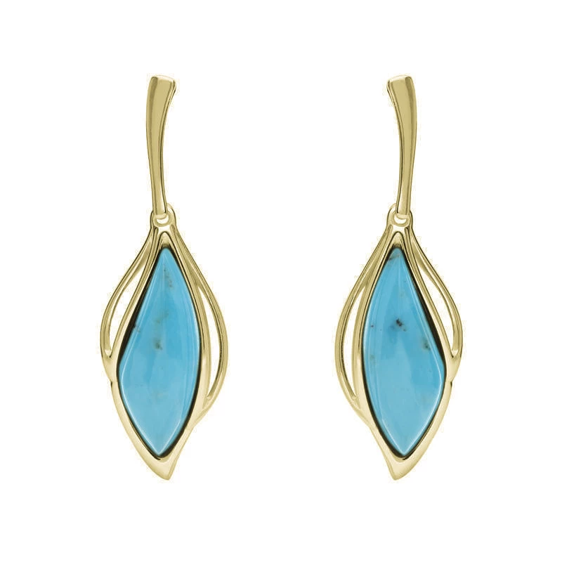 9ct Yellow Gold Turquoise Open Marquise Two Piece Set 2 9ct Yellow Gold Turquoise Open Marquise Two Piece Set - Image 2