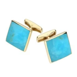 9ct Yellow Gold Turquoise Square Shaped Cufflinks