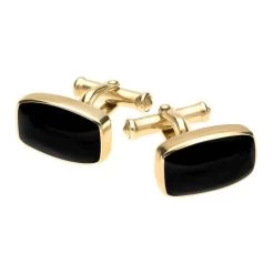 9ct Yellow Gold Whitby Jet Barrel Cufflinks