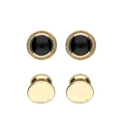 9ct Yellow Gold Whitby Jet Framed Round Shirt Studs