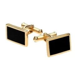 9ct Yellow Gold Whitby Jet Oblong Flat Cufflinks
