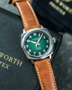 Duckworth Prestex Watch Verimatic Green Fume Vintage Tan Leather -Boutique Fashion Accessories Store DuckworthPrestexWatchVerimaticGreenFumeVintageTanLeatherD891 04 B5