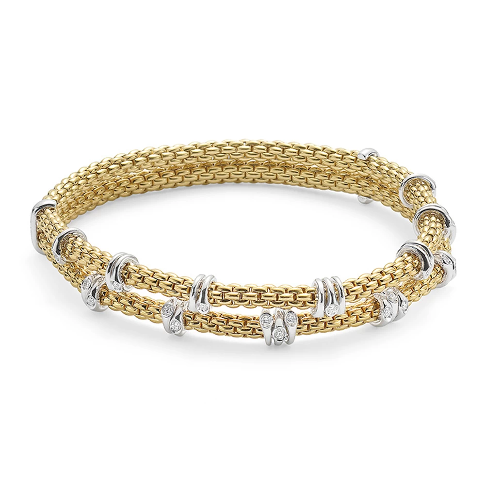 Fope Flex'it Prima 18ct Yellow Gold 0.37ct Diamond Two Row Bracelet 1 Fope Flex'it Prima 18ct Yellow Gold 0.37ct Diamond Two Row Bracelet