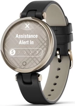 Garmin Watch Lily Cream Gold Black Case And Italian Leather Band