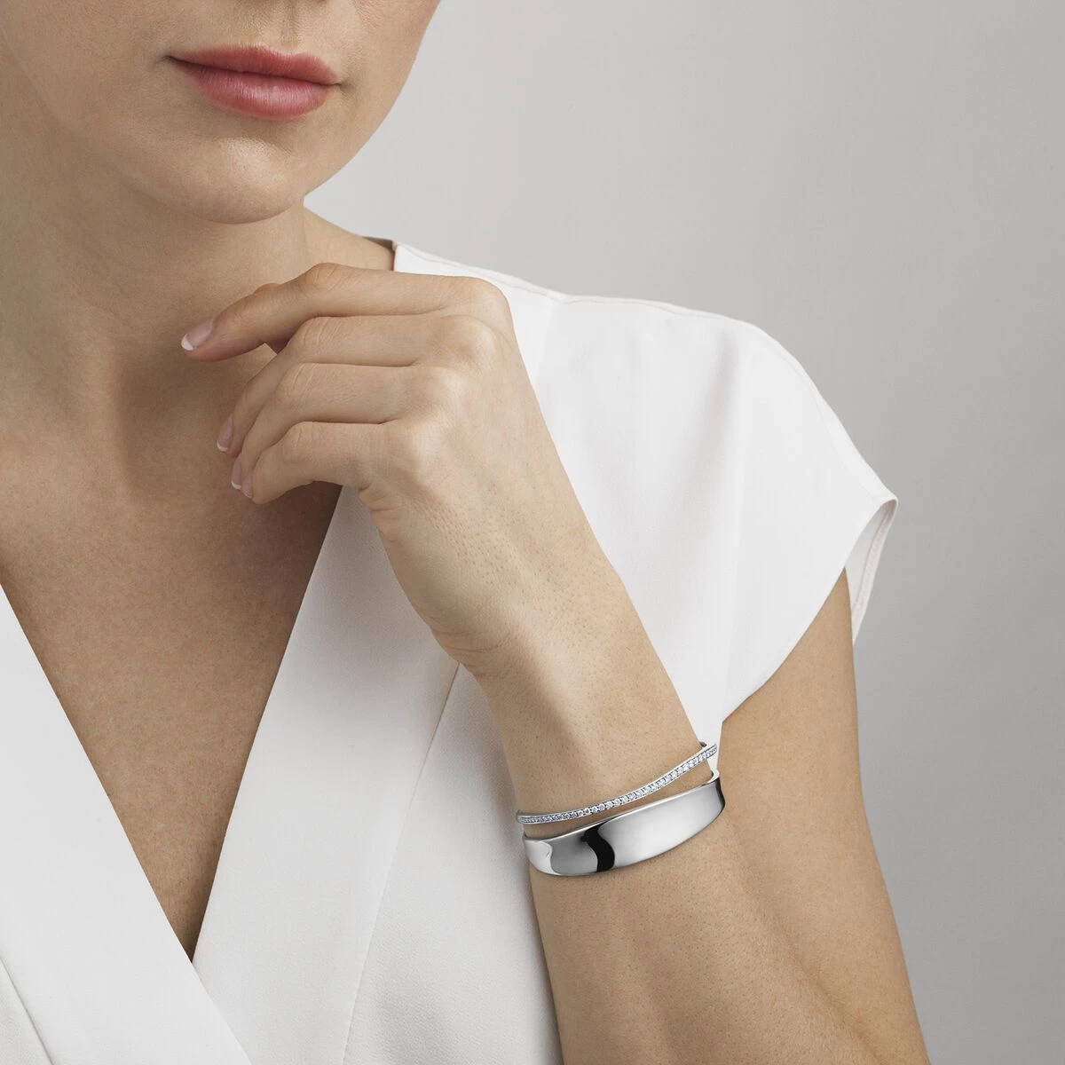 Georg Jensen Marcia Sterling Silver Diamond Bangle 2 Georg Jensen Marcia Sterling Silver Diamond Bangle - Image 2