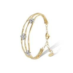 Marco Bicego Marrakech Onde 18ct Yellow Gold Diamond Flower Slim Bangle