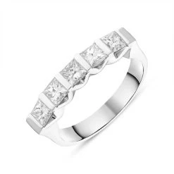 Platinum 1.15ct Diamond Five Stone Princess Cut Half Eternity Ring