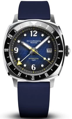 Duckworth Prestex Watch Rivington GMT Blue Fume Blue Rubber Pre-Order