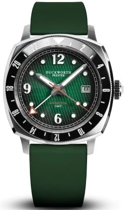 Duckworth Prestex Watch Rivington GMT Green Fume Green Rubber Pre-Order