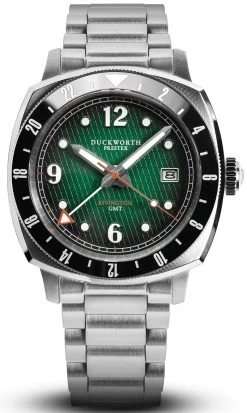 Duckworth Prestex Watch Rivington GMT Green Fume Steel Bracelet Pre-Order