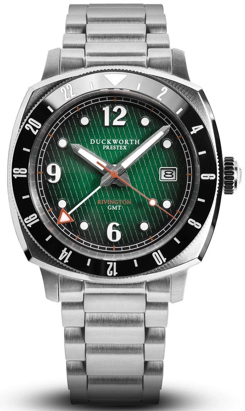 Duckworth Prestex Watch Rivington GMT Green Fume Steel Bracelet Pre-Order 1 Duckworth Prestex Watch Rivington GMT Green Fume Steel Bracelet Pre-Order