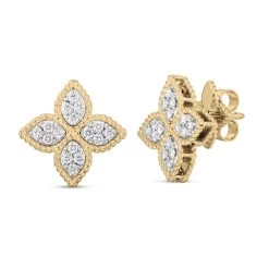 Roberto Coin Princess Flower 18ct Yellow Gold Diamond Stud Earrings