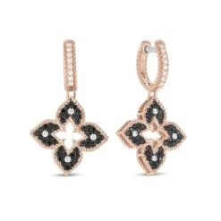 Roberto Coin Venetian Princess 18ct Rose Gold Black Diamond Drop Earrings