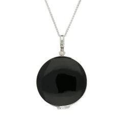 Sterling Silver Whitby Jet Heritage Glass Large Round Locket