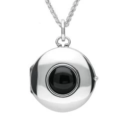 Sterling Silver Whitby Jet Heritage Plain Round Locket