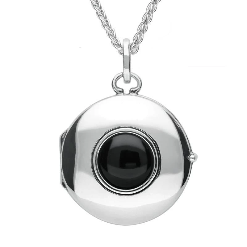 Sterling Silver Whitby Jet Heritage Plain Round Locket 1 Sterling Silver Whitby Jet Heritage Plain Round Locket
