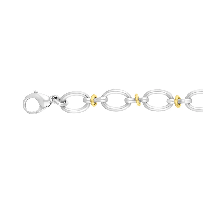 Sterling Silver 18ct Yellow Gold Oval Link Handmade Bracelet 2 Sterling Silver 18ct Yellow Gold Oval Link Handmade Bracelet - Image 2