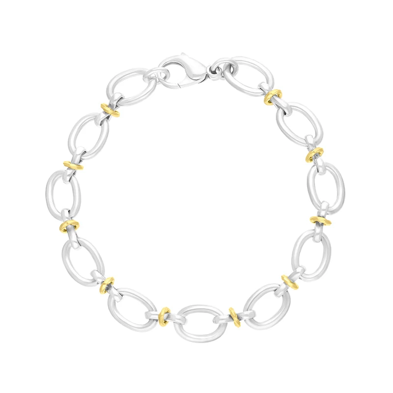 Sterling Silver 18ct Yellow Gold Oval Link Handmade Bracelet 1 Sterling Silver 18ct Yellow Gold Oval Link Handmade Bracelet