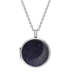 Sterling Silver Blue Goldstone Medium Round Locket