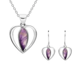Sterling Silver Blue John Centre Stone Heart Two Piece Set