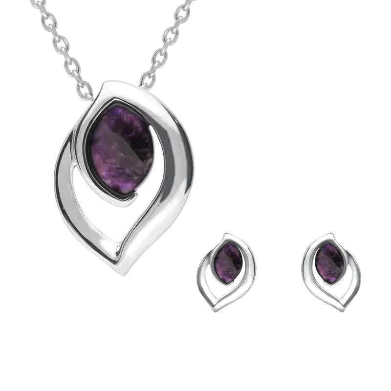 Sterling Silver Blue John Flame Shaped Two Piece Set 1 Sterling Silver Blue John Flame Shaped Two Piece Set