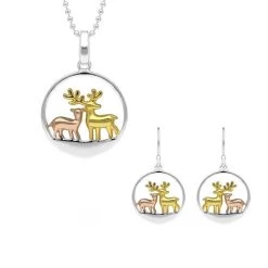 Gold Plated Sterling Silver Reindeer Two Piece Set