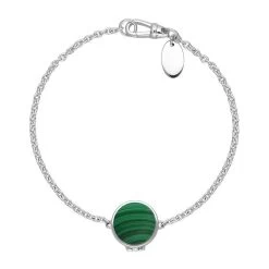Sterling Silver Malachite Round Locket Chain Bracelet