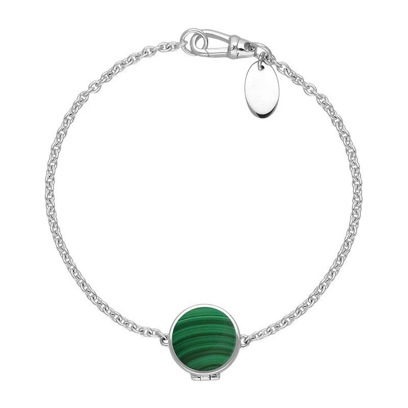 Sterling Silver Malachite Round Locket Chain Bracelet 1 Sterling Silver Malachite Round Locket Chain Bracelet