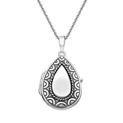 Sterling Silver Pear Pattern Edge Keepsake Locket
