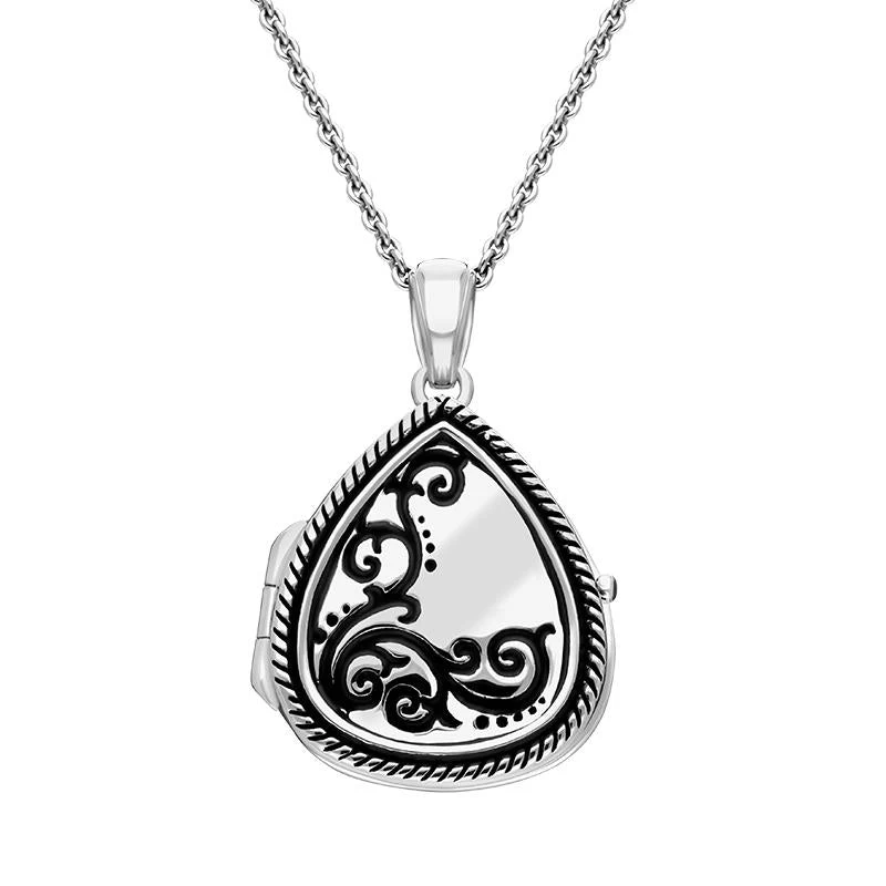 Sterling Silver Pear Swirl Rope Edge Keepsake Locket 1 Sterling Silver Pear Swirl Rope Edge Keepsake Locket