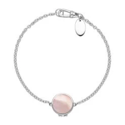 Sterling Silver Pink Mother Of Pearl Round Locket Chain Bracelet