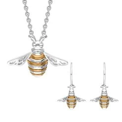 Sterling Silver Rose Gold Plated Large Bee Two Piece Set