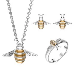 Sterling Silver Rose Gold Plated Small Bee Three Piece Set