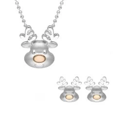 Rose Gold Plated Sterling Silver Reindeer Face Two Piece Set