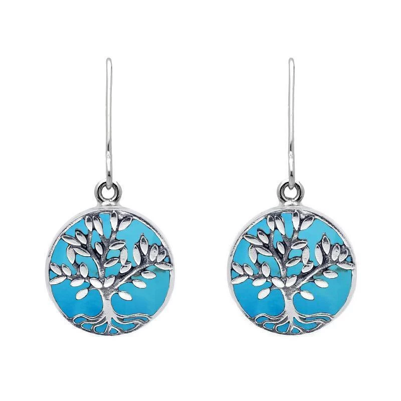 Sterling Silver Turquoise Round Large Leaves Tree Of Life Two Piece Set 3 Sterling Silver Turquoise Round Large Leaves Tree Of Life Two Piece Set - Image 3