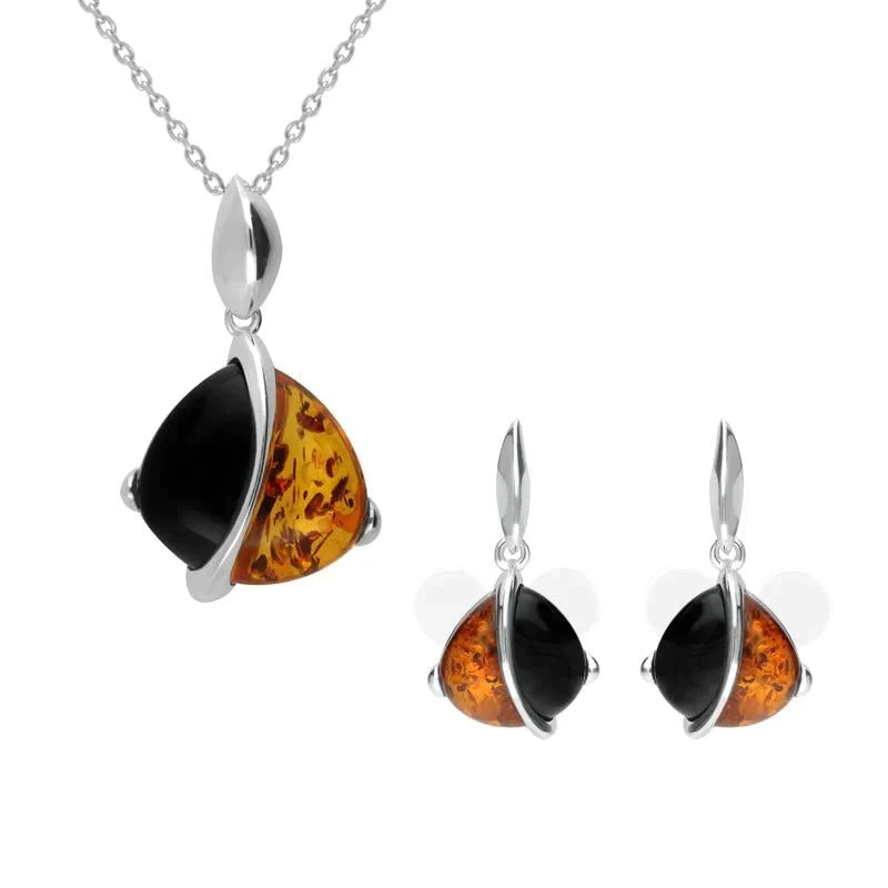 Sterling Silver Whitby Amber Double Stone Pear Drop Two Piece Set 1 Sterling Silver Whitby Amber Double Stone Pear Drop Two Piece Set