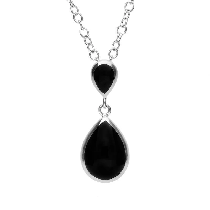 Sterling Silver Whitby Jet Double Pear Drop Two Piece Set 2 Sterling Silver Whitby Jet Double Pear Drop Two Piece Set - Image 2
