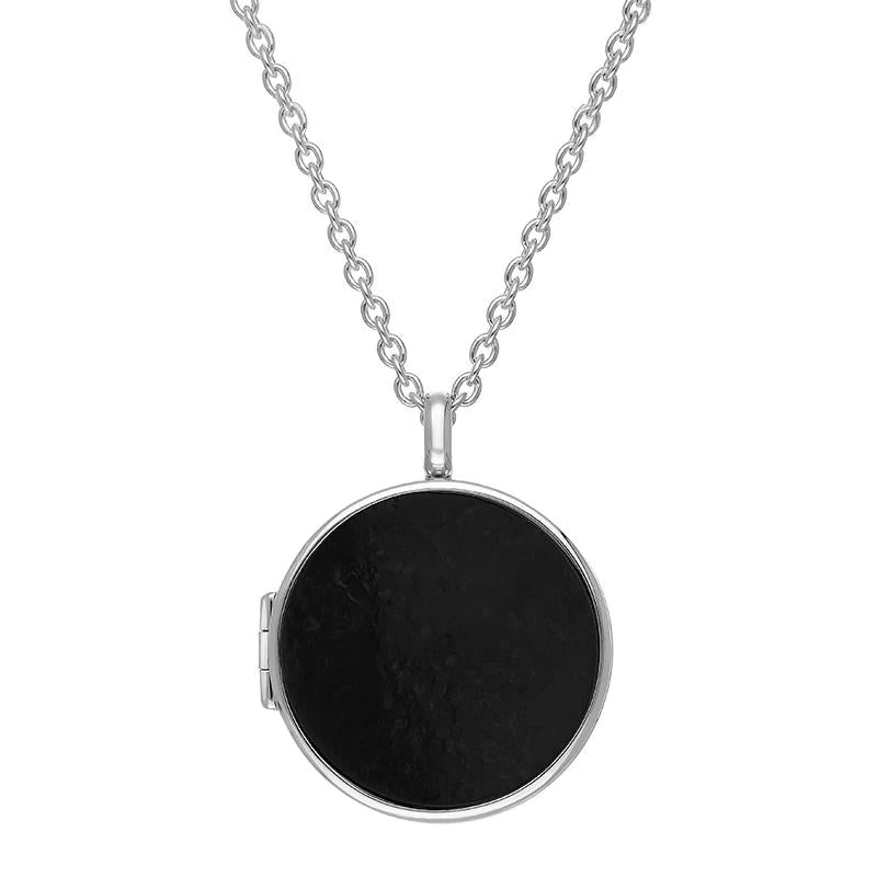 Sterling Silver Whitby Jet Large Round Locket 1 Sterling Silver Whitby Jet Large Round Locket
