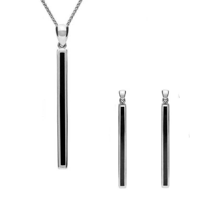 Sterling Silver Whitby Jet Long Slim Two Piece Set 1 Sterling Silver Whitby Jet Long Slim Two Piece Set