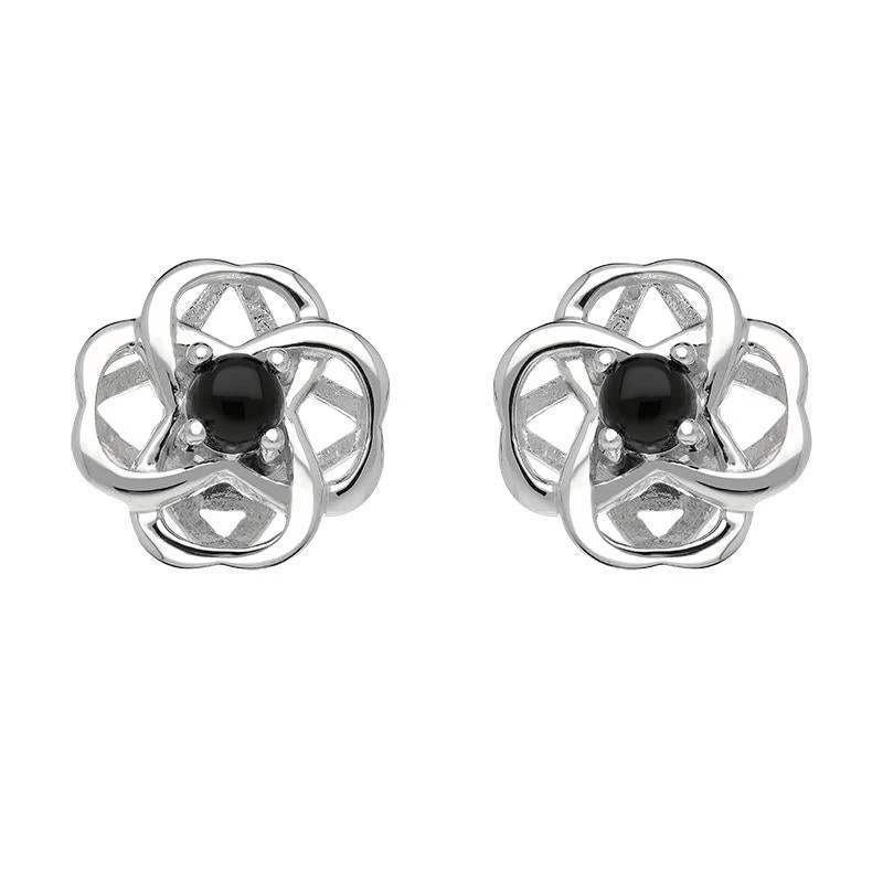 Sterling Silver Whitby Jet Open Round Flower Two Piece Set 3 Sterling Silver Whitby Jet Open Round Flower Two Piece Set - Image 3