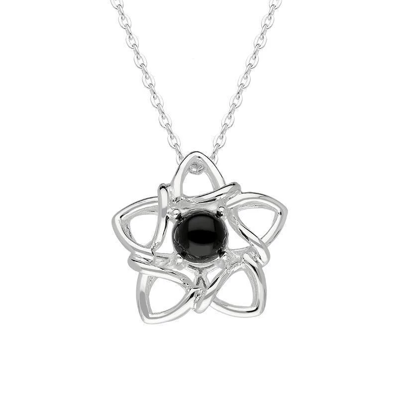 Sterling Silver Whitby Jet Open Star Flower Two Piece Set 2 Sterling Silver Whitby Jet Open Star Flower Two Piece Set - Image 2