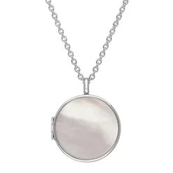 Sterling Silver White Mother Of Pearl Large Round Locket