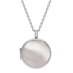 Sterling Silver White Mother Of Pearl Medium Round Locket