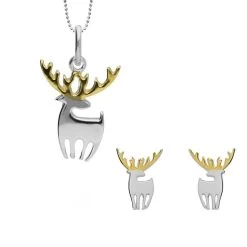 Yellow Gold Plated Sterling Silver Reindeer Two Piece Set