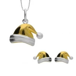 Yellow Gold Plated Sterling Silver Santa Hat Two Piece Set