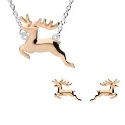 Rose Gold Plated Sterling Silver Reindeer Two Piece Set