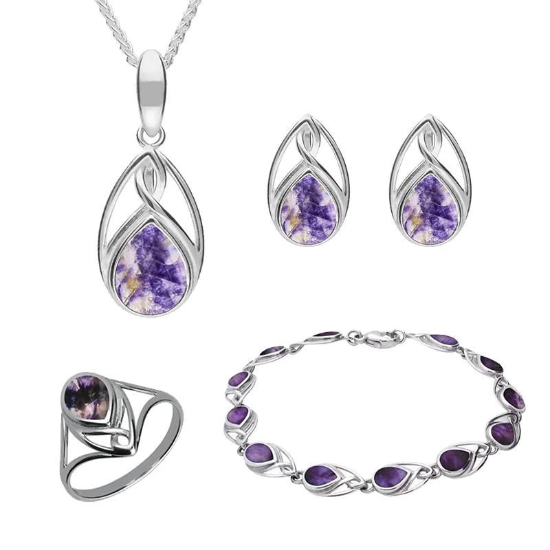Sterling Silver Blue John Pear Shaped Celtic Four Piece Set