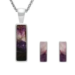 Sterling Silver Blue John Small Oblong Two Piece Set