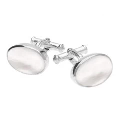 Sterling Silver Mother Of Pearl Oval Cushion Cufflinks