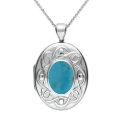 Sterling Silver Turquoise Large Celtic Oval Locket